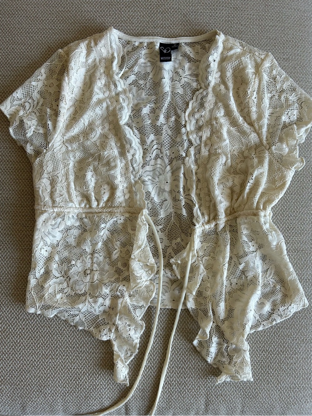 Windsor Cream Lace Short Sleeve Tie-Front Blouse
